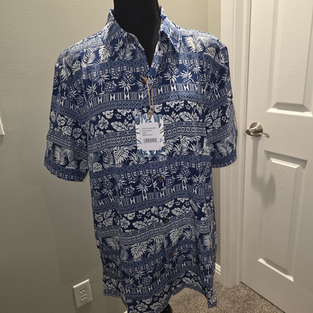 Men's Blue and White Casual Button Down Shirt